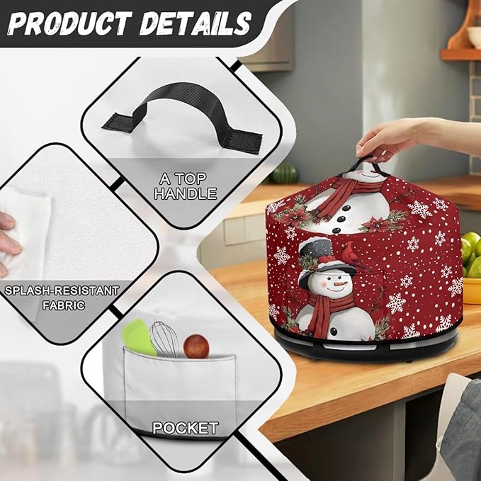 Snowman Cardinal Snowflake Print Slow Cooker Dust Cover Protective with Pocket Keep Appliance Clean Fit Most 6-8 Quart Crock Pot Kitchen Appliance Accessories for Christmas Decor