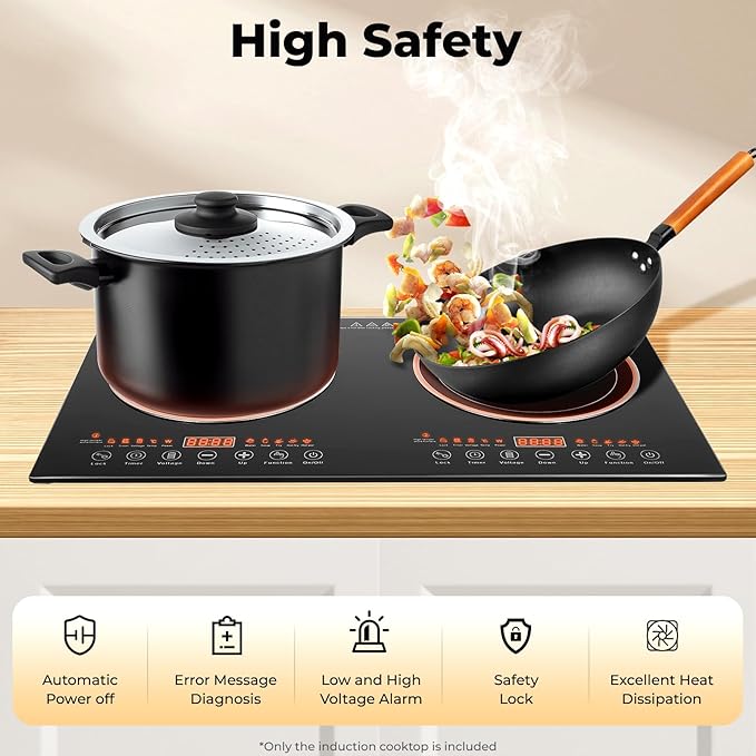 Double Burner Induction Cooktop 2400W Portable Electric Stove With Horizontal Design Fast Heating Perfect For Home Kitchen Apartment Restaurant Camping Caravan And Party Use