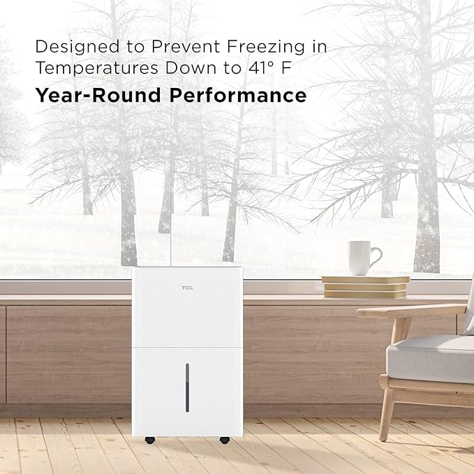 TCL 2000 Sq. Ft. Smart Dehumidifier, Energy Star Most Efficient 2024, Ultra-compact, 25 Pints Per Day, Ideal for Basements, Rooms, and Other Living Spaces, Works with Alexa/Google Assistant – H25D44W
