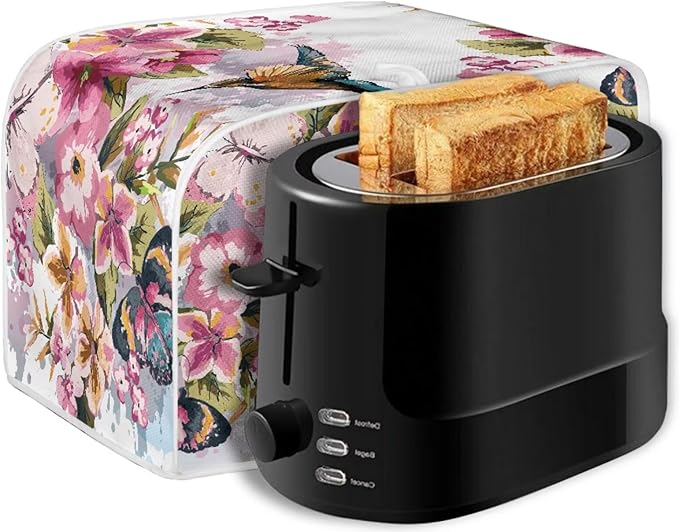 Hummingbird Flower Print Toaster 2 Slice Cover Stain Resistant Bread Maker Cover Dust Fingerprint Protection Kitchen Home Decor