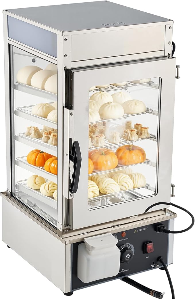 VEVOR 5-Tier Commercial Food Warmer Display, 1200W Food Display Warmer with LED Light, Adjustable Shelf & Stainless Steel Frame, 86℉~230℉ Steam Heating, 120L for Hamburger, Pizza, Bread, Fried Chicken
