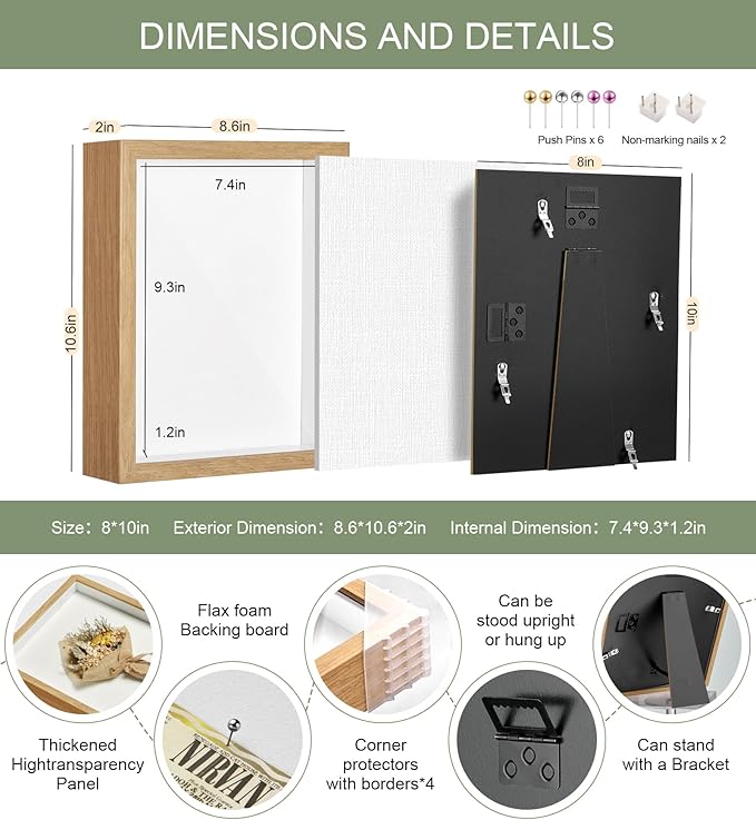 8x10 Shadow Box Display Case Picture Frame with Soft Linen Back,Large Wood Color Shadow Box 8x10 for Flowers Medal Display Case Jersey pet Graduation Memorabilia Baby Ltems Crafts Photos