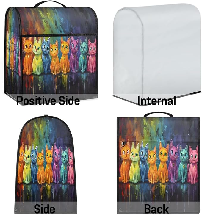 Kitchen Aid Mixer Cover Cat Color Oil Painting Stand Mixer Cover Compatible with 6-8 Quarts Stand Mixers, Dust Covers with Zipper Pocket Foldable Washable Kitchen Aid Organizer Bag