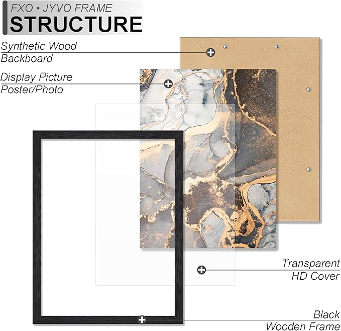 Engineered Wood 13x17 Picture Frame Set of 6, Black Frame for 13 x 17 Inch Picture Poster Photo, Light Weight 13 by 17 Frame with Wood-grain for Wall - 6 Pack/Black/13 x17
