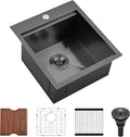 Scamall 17x19x9 Drop In Kitchen Sink Workstation, Nano Black 304 Stainless Steel Deep Single Bowl with Quick Drainage & Tarnish-Free Surface for Bar, Laundry, RV, Includes Accessories