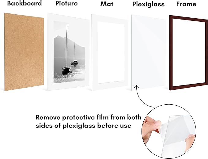 Americanflat 16x22 Picture Frame with Polished Plexiglass - Set of 5 - Use as 12x18 Frame with Mat or Display 16x22 Photo Without Mat - Galleria Collection - Picture Frames for Wall Display - Mahogany