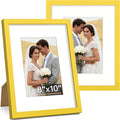 Vittanly 8x10 Picture Frame Set of 2, Solid Wood Frame for Wall or Tabletop, Display Photo 5x7 with Mat or 8x10 without Mat, Yellow