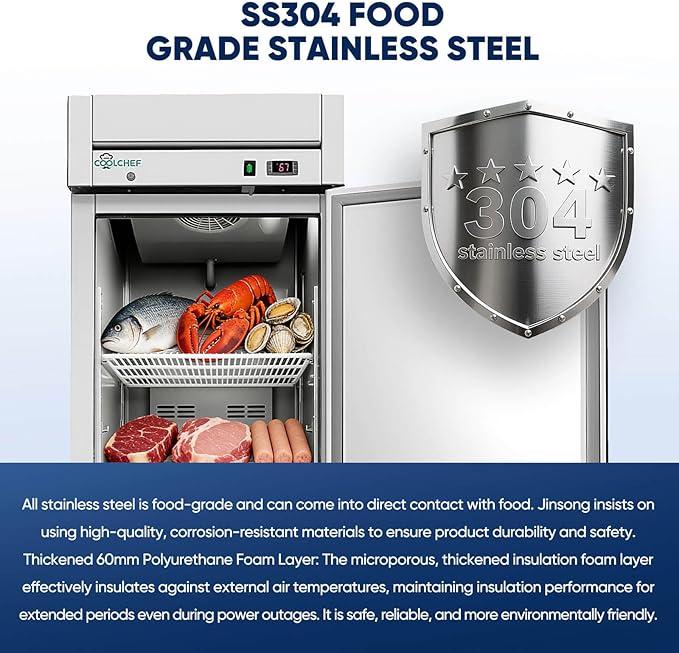 Commercial Freezer Upright Single Door 27" Stainless Steel Reach In Frost Free Upright Freezers 20 cu ft Garage Ready Restaurant Kitchen Industrial Freezer Commercial Stand Up Freezers Standing