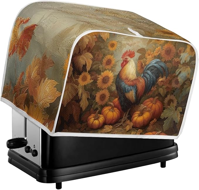 UNICEU Fall Toaster Cover 2 Slice Rooster Pumpkin Sunflower Print Stain Resistant Dust Proof Cover for Bread Maker Washable Kitchen Small Appliance Covers