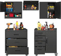 Metal Tool Cabinet,Garage Storage Cabinet System,Wall Cabinet & Locking Rolling Tool Cabinet with Doors and Adjustable Shelves,Steel Tool Cabinets for Home (5 Pcs-StyleC, Black)