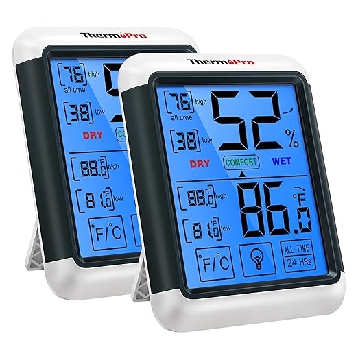ThermoPro TP55 Digital Indoor Hygrometer Thermometer, 4-Inch Temperature/Humidity Monitor with Touchscreen and Backlit, Indoor Room Thermometer/Humidity Meter for House Home Greenhouse