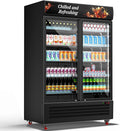 Tylza Commercial Refrigerator, Double Glass Door Display Beverage Fridge, 26.49 Cu Ft Upright Beverage Cooler Merchandiser with Replaceable Advertising Light Board, Rebound Door, Fast Cooling, Black
