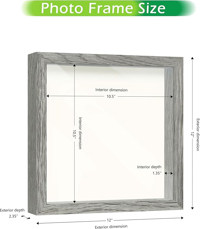 FrameWorks 11x11 Driftwood Wooden Shadow Box Frame – Soft Felt Back, Tempered Glass, and Included Elegant White Ball Push Pins