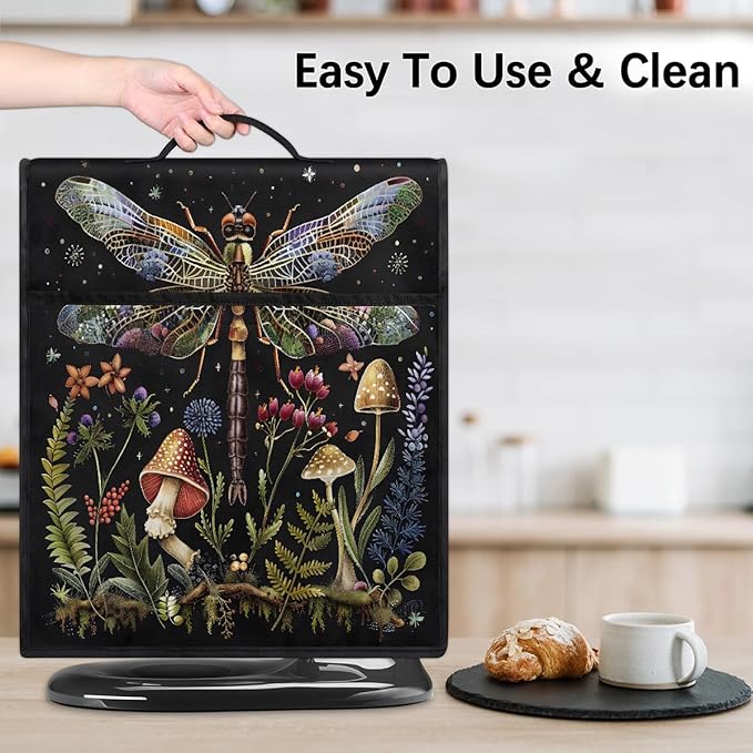 Kitchen Aid Mixer Cover Animal Dragonfly Flower Stand Mixer Cover Compatible with 6-8 Quarts Stand Mixers, Dust Covers with Zipper Pocket Foldable Washable Kitchen Aid Organizer Bag