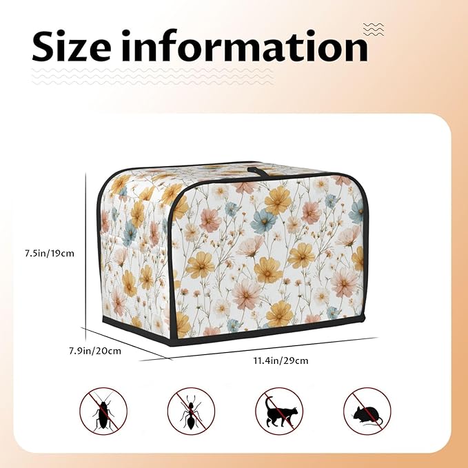 2 Slice Toaster Cover for Kitchen Botanica Flower Vintage Waterproof and Dustproof Toaster Dust Cover with Side Pockets Decorative Universal Cover for Wide Slot Toasters and Small Appliances