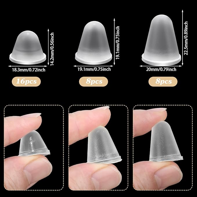 Pangda 32 Pcs Cone Shaped Clear Rubber Bumpers Self Adhesive Rubber Feet Spacers Conical Clear Bumpers Pad for Computer Audio Equipment Cutting Boards Picture Frames Cabinet Door 3 Sizes
