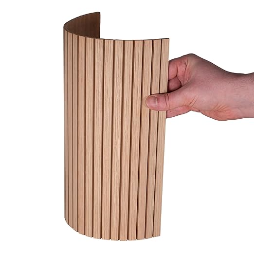Outwater 4ft Wide x 8ft High x 5/32in Thick Unfinished White Oak Veneer Decorative Wall Tambour Panel with 1/2in 30-Degree Groove Slats – Flexible, Customizable, and Easy-to-Install