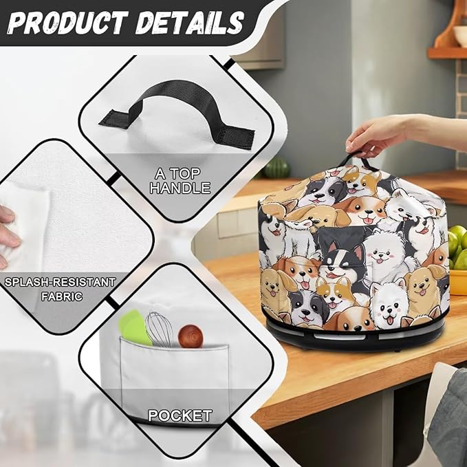 Cartoon Dogs Print Slow Cooker Cover with Storage Pocket Portable Stain Resistant Slow Cooker Cover for Kitchen Extra Accessories Fit 6/7/8 Quart Electric Oval Crock Pot