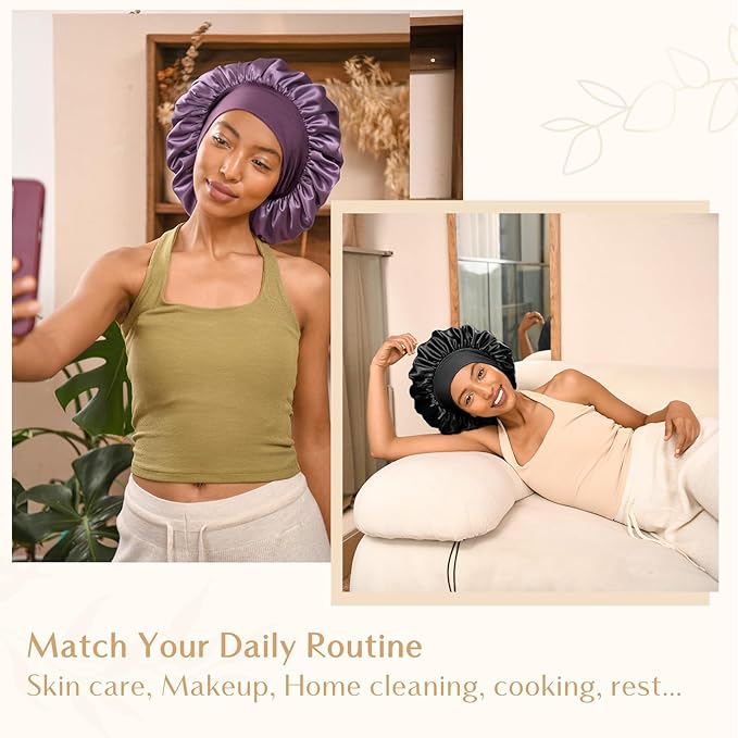 YANIBEST Silk Bonnet for Sleeping Women, Double Layer Hair Satin Bonnets with Elastic Band, Sleep Cap Curly Natural Hair