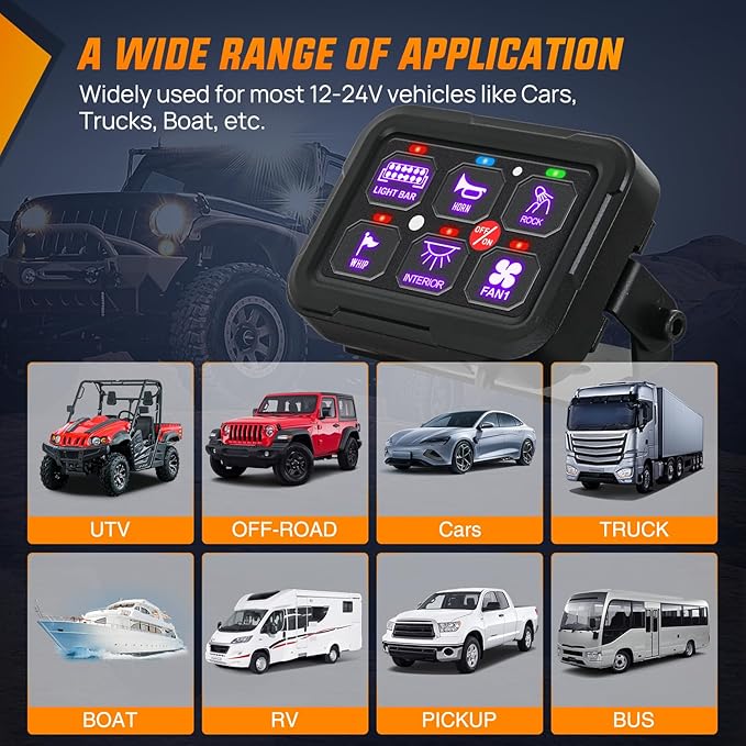 Nilight 6 Gang Switch Panel 12V 24V Universal Circuit Control Relay System with RGB Backlight APP Fuse Wiring Harness Automatic Dimmable ON Off LED Switches Pod for Car Pickup Truck Camper SUV