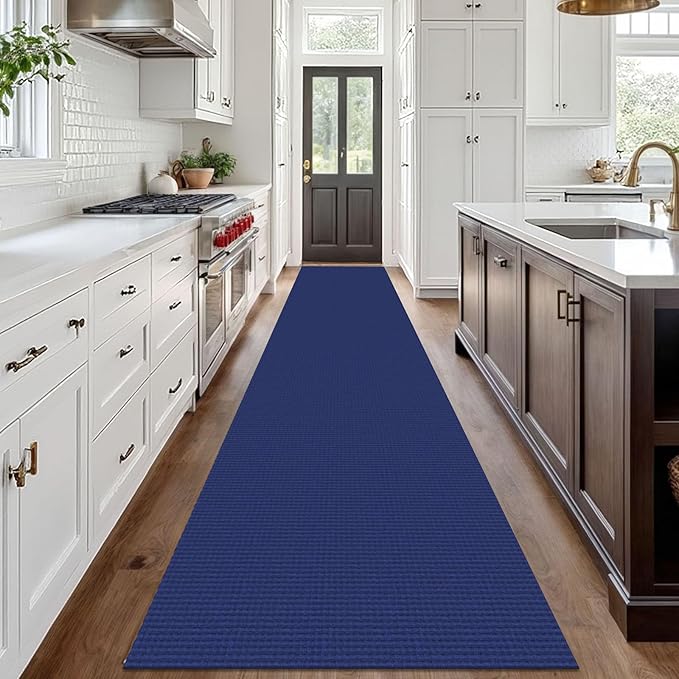 IOHOUZE Washable Exrea Long Hallway Runner Rug 3x18 Non Slip Rubber Backed Kitchen Runner Entryway Runner Indoor, Woven Rugs Floor Carpet for Kitchen Hall Entryway, Royal Blue/Navy