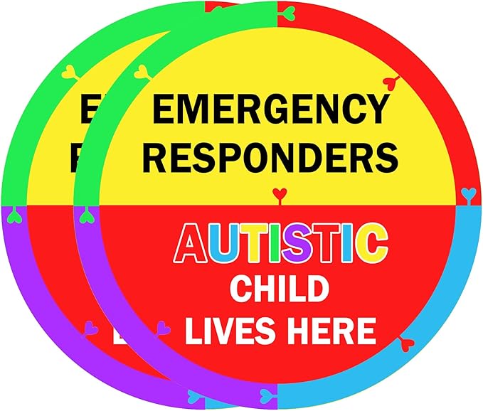 Autism Awareness Home Safety Sticker 6" x 6" Autistic Child Lives Here Vinyl Labels Emergency Responders Special Needs Warning Sign for Home House Window Door 2pcs