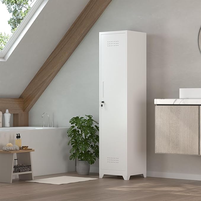 Tall Storage Cabinets,Slim Bathroom Cabinet with Door,Skinny Cabinet with Storage Systems for Laundry,Home Office,White