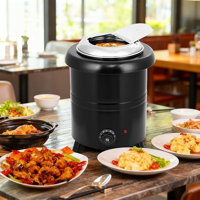 10.5QT Commercial Grade Soup Warmer Kettle with Hinged Swing Lid and Detachable Stainless Steel Insert Pot, Electric Soup Pot for Restaurants, Catering, Buffet, Party, Big Family
