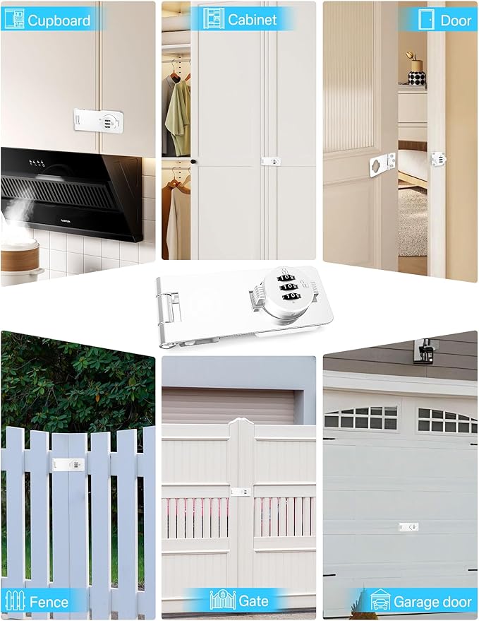Keyless Cabinet Combination Lock, 3-Digit Password Twist Knob Hasp Latch for Doors, Cabinets, Drawers, Barn Door, Bathroom, Outdoor, Closet, Fence, Durable Zinc Alloy, (White, 1 Pack)