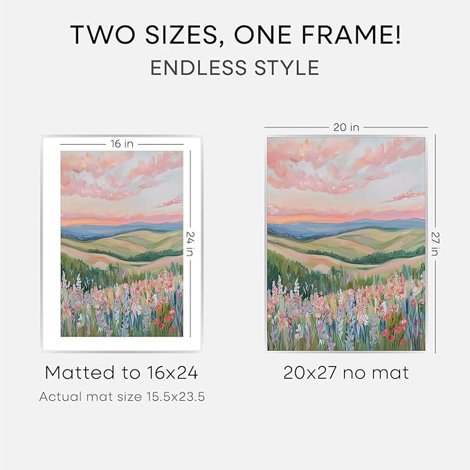 Homeforia 20x27 Picture Frame Silver, High End Metal 20x27 Frames with Mat 16x24 for Photo, 20 x 27 Silver Poster Frame Matted to 16 x 24 Print, 27x20 Hanging Frame, Tempered Glass, Wall Kit, Set of 3