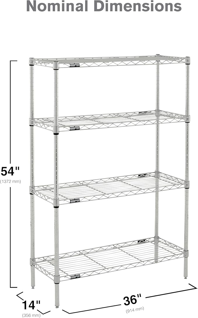 Metro Professional's Choice Commercial-Grade NSF Shelving Unit - Multipurpose Adjustable Wire Shelf for Home, Garage, Kitchen and More - 4 Shelves, 14" W x 36" L x 54" H - Chrome