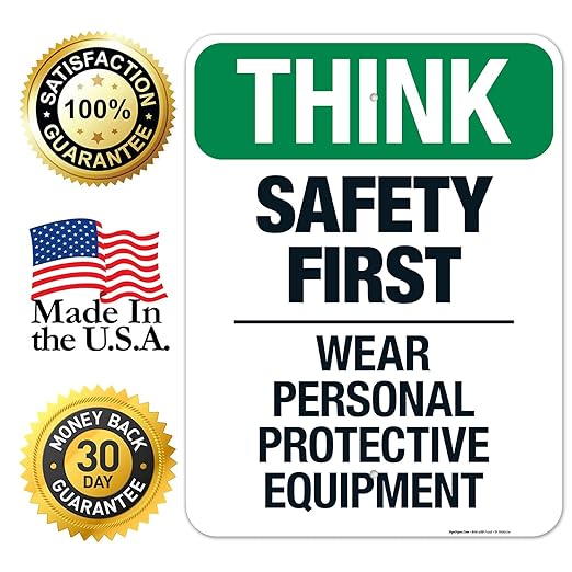 Think Safety First Wear Personal Protective Equipment Sign, 18x24 Inches, Rust Free .063 Aluminum, Fade Resistant, Made in USA