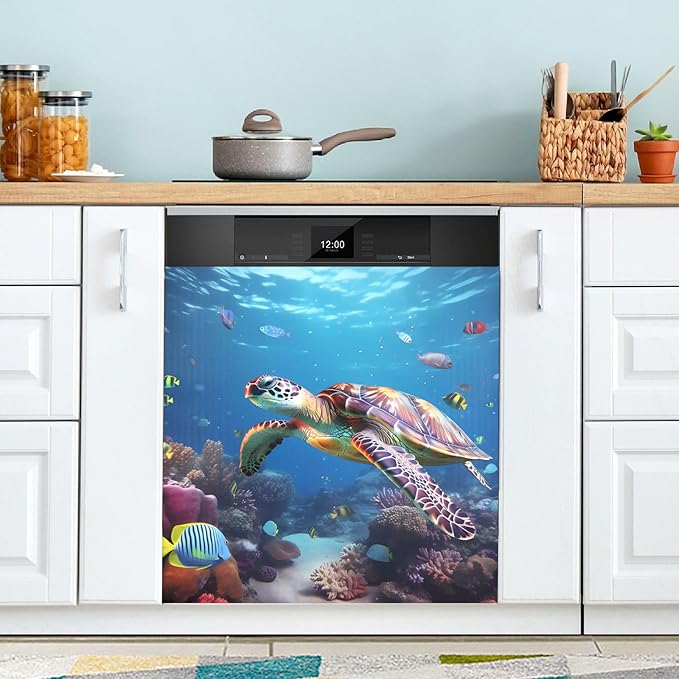 senya Dishwasher Magnet Cover Panel for The Front Sea Turtle Swimming in The Sea Dish Washer Door Sticker