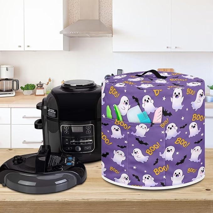 Halloween Cartoon Ghost Kitchen Appliance Dust Cover Decoration 8 Quart Pressure Cooker Rice Cooker Air Fryer Cover with Top Handle and Storage Pocket