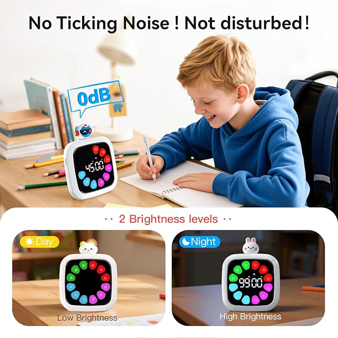 Yunbaoit Digital Visual Timer for Kids, Rechargeable 99-Minute Silent Countdown Timer with 19 Ringtones, 9 Optional DIY Color Petal Display, Time Management Tool with Pause Function (3 Dolls)