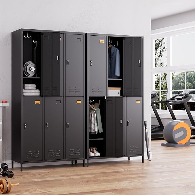 METAN Metal Locker for School Office Gym Bedroom,with Password Lock,6 Doors Steel Storage Lockers Cabinet for Employees,Industrial Storage with 1 Shelf,Assembly Required,Black