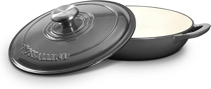 Signature Enameled Cast Iron Braiser, Non-Stick Serving Pot with Tight Fitting Lid for Perfect Roasting, Baking, Sauteing, Searing, and Pan Frying | 3.5Q (3.3L) - Oyster Grey