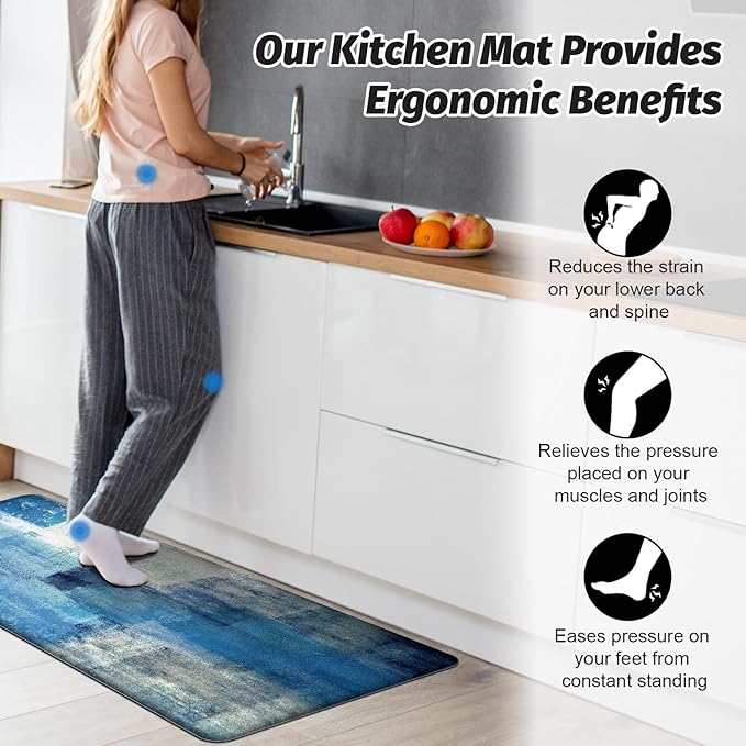 MAYHMYO Anti Fatigue Kitchen Mat - Set of 2 - Teal and Marble Design Comfort Mats - Cushioned, Non Slip Floor Mat,17.3 x 29 x 0.4 inch + 17.3 x 59 x 0.4 inch