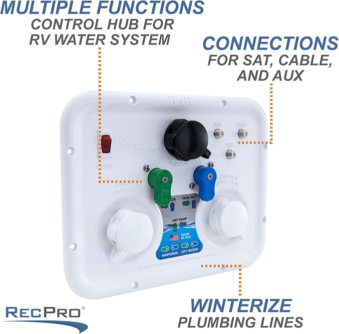 RecPro RV Water Management Panel | Nautilus P2.5 | 7-Function City-Water Fill (No, Don't Include Install Kit) | Made in USA