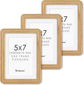 5x7 Picture Frame Set of 3, 5 by 7 Photo Frames for Wall & Tabletop Display, Solid Oak Wood Frames with Plexiglass, 5x7 Frame Matted to 4x6, Light Wood 5 x 7 Gallery Wall Frame Set, Natural Oak Color