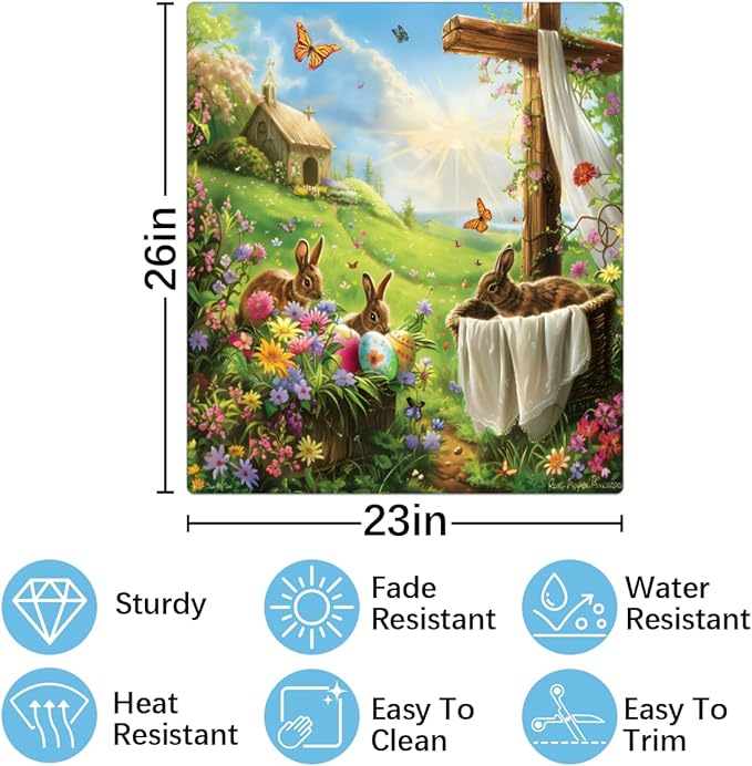 Easter Bunny Cross Meadow Sun Dishwasher Magnet Cover, Reusable Refrigerator Panel Stickers Microwave Front Door Covers Magnets for Kitchen Home Appliances Holiday Party Decorations 23 X 26 in