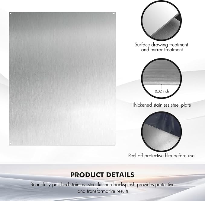 Micmi 24" x 30" Stainless Steel Backsplash for Stove, Reversible Flat Metal Guard Range Hood Wall Shield for Kitchen, Easy Clean and Installation with Four Pre Drilled Holes