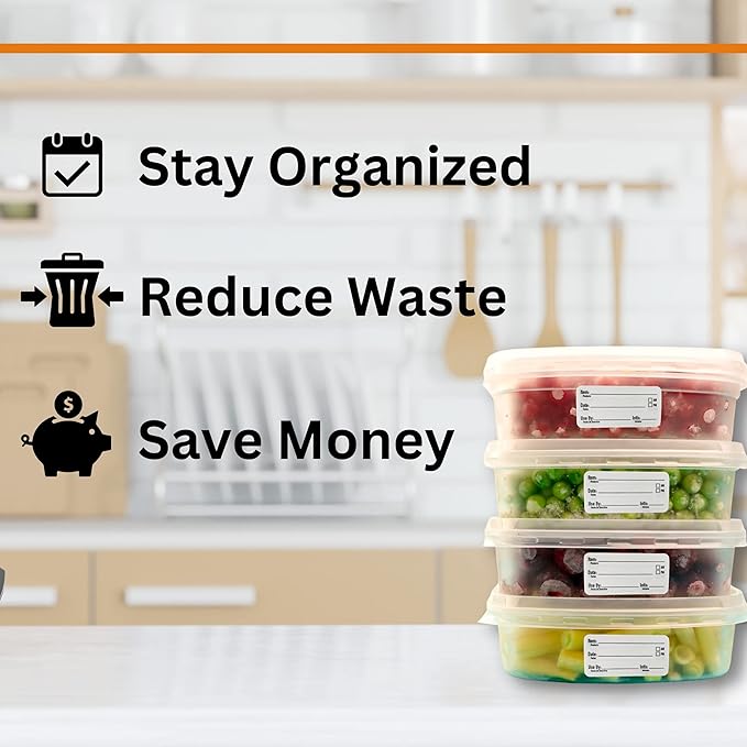 2x1 Dissolvable Food Labels, 500 Label Stickers, Bottle Labels for Storage Bins, Sticker Labels for Food containers, (500, Black)