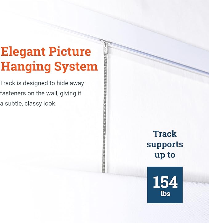 PHS Professional Picture Rail Hanging System | 79-Inch Gallery Rail with TR100 Track, Steel Cords & Hooks | Art Hanging System for Home & Office - 1 Pack