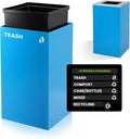 Alpine Commercial Indoor Recycle Bin with Lid - 29 Gallon Blue Recycle Bin Recycle Trash Can Office Recycling Bins, Metal Recycling Container with Stickers & 3 Optional Lids Sold Separately