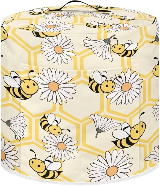 Daisy Bees Print Kitchen Appliance Decor 3 Quart Pressure Cooker/Air Fryer/Rice Cooker DusT Cover with Top Handle and Storage Pockets Machine Washable