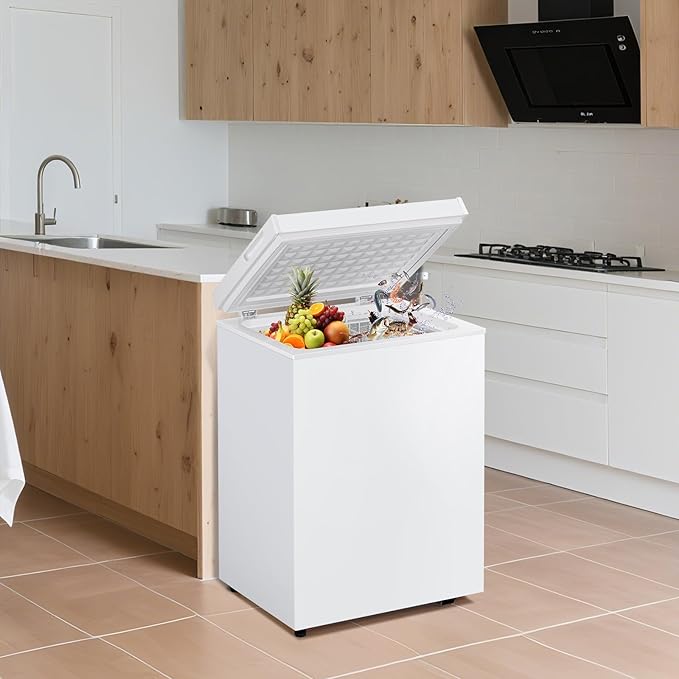 3.5 Cu.Ft Chest Freezer, Compact Chest Freezer with 7 Thermostat, Mini Deep Freezer with Removable Basket, Low Noise, Top Door Free-Standing Freezer for Garage/Dorm/Office/Apartment, White