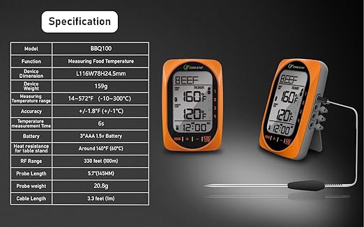 Bluetooth Meat Thermometer Smart Kitchen Thermometers with Timer Mode Temper Mode Digital Instant Read Food ThermometerA Grill Oven Thermometer with 4 Probes for Grill Candy Meat Oven Food Smoker