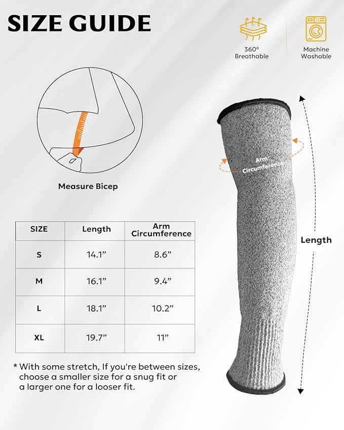 Evridwear Protective Arm Sleeves Cut Resistant Farmers Sleeves for Men Work, Gardening, Farming, Arm Protectors for Thin Skin and Bruising (Small, Grey No Thumb Hole) 2 Pairs