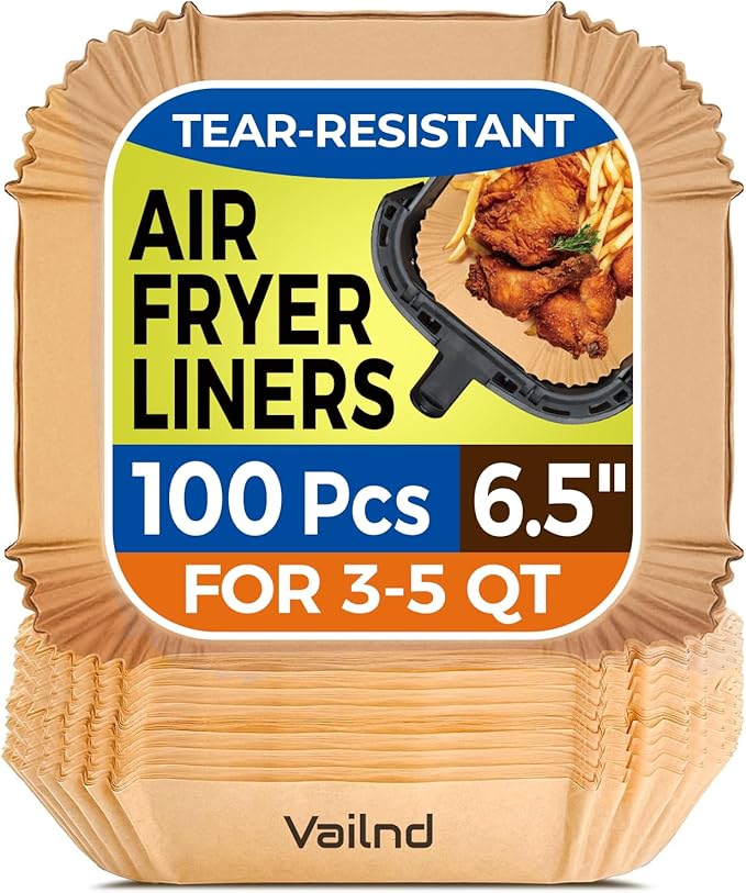Air Fryer Paper Liners Disposable: 100PCS Non-Stick Air Fryer Parchment Paper, Food Grade Baking Sheets for Baking Roasting Microwave